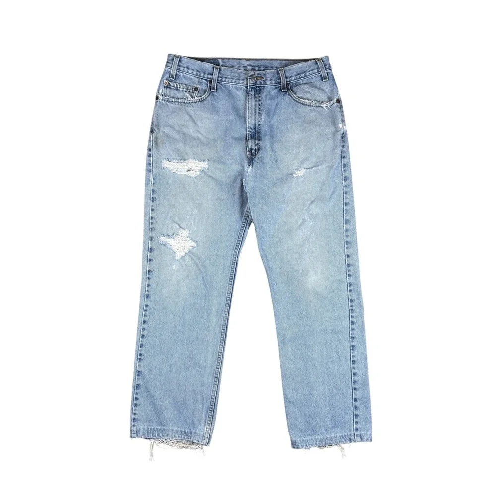 Vtg Levi's 505‎ Men's Jeans 34x28.5 Light Wash Distressed Hemmed Vintage Y2K